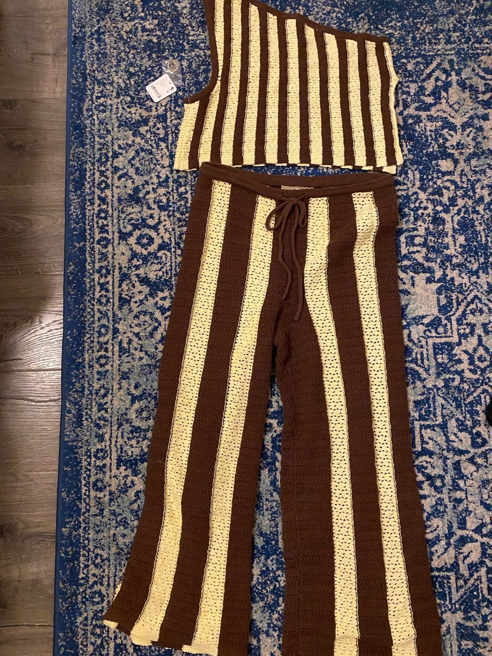 Free People Striped Knit Joggers and Top in Brown and Cream